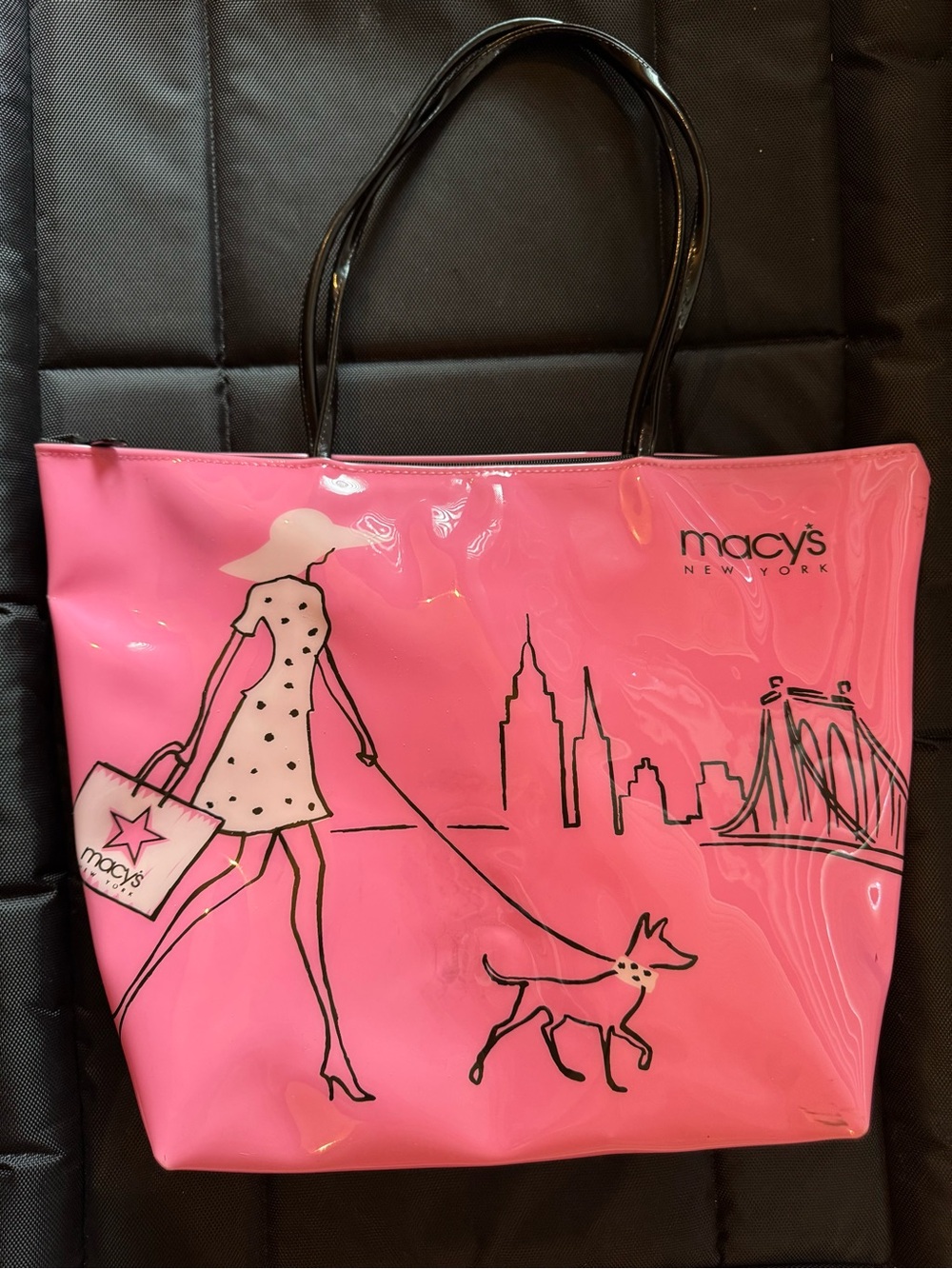 Macy's Pink Patent Tote with City Walk Illustration